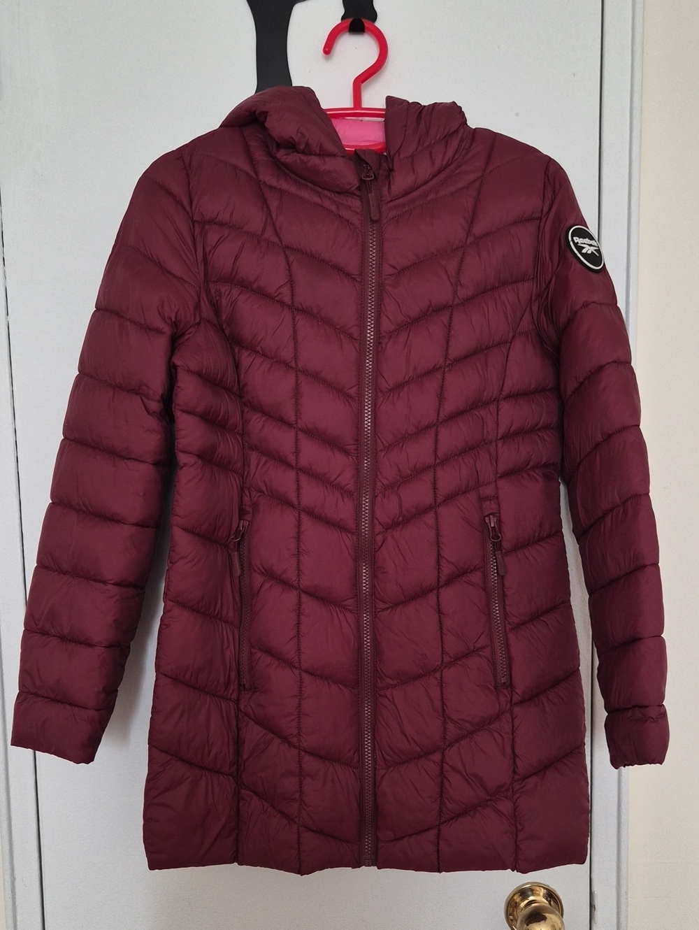 Reebok Big Girls Quilted Long Puffer Jacket Burgundy Size L (14/16)